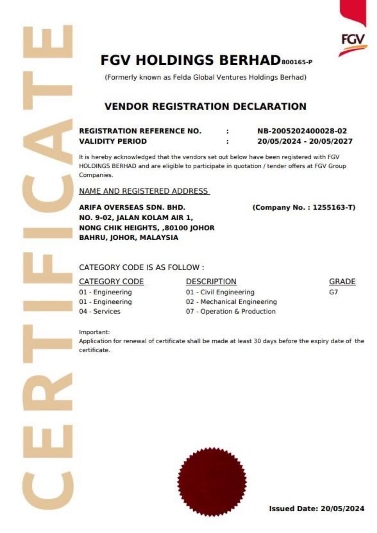FGV Holdings — Vendor Registration